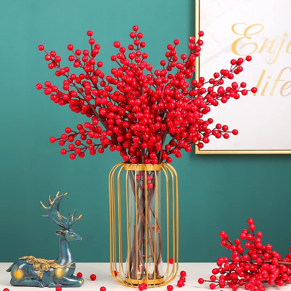 Artificial Vivid Red Berry Ste - Christmas Wreath Fake 评论和价格