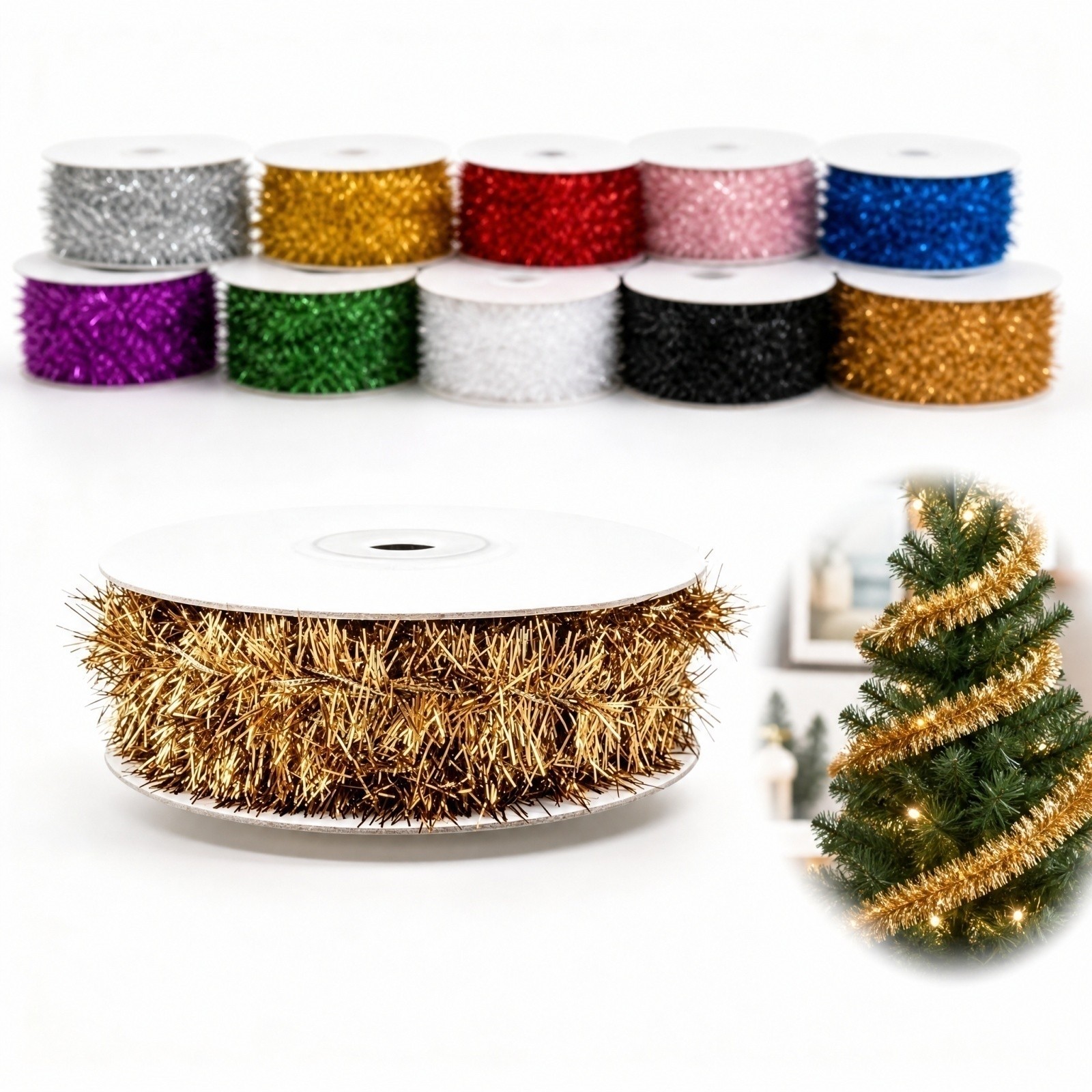 Plastic Wire Garland 5m Long 9 - Tinsel Garland Decoration 评论和价格